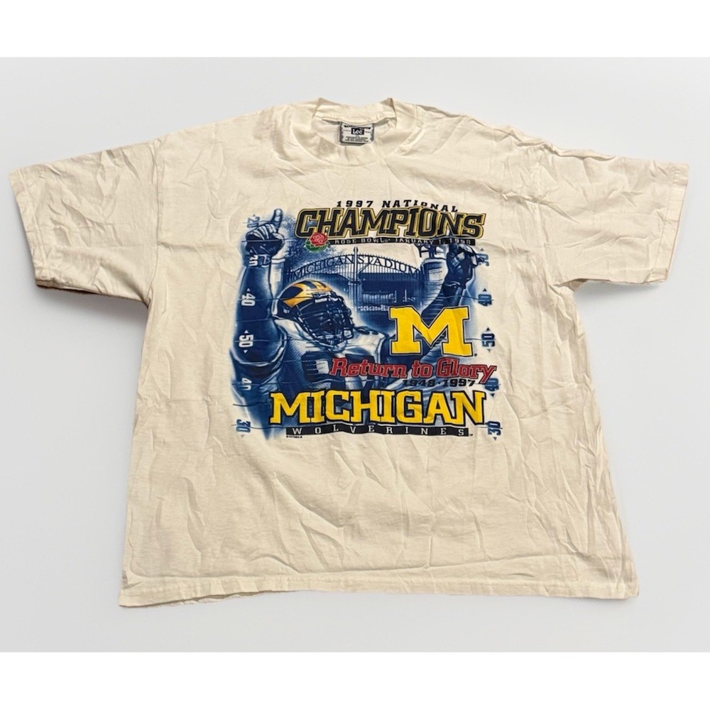 Vintage 1997 Michigan Wolverines National Champions T Shirt XL Tom Brady Rare